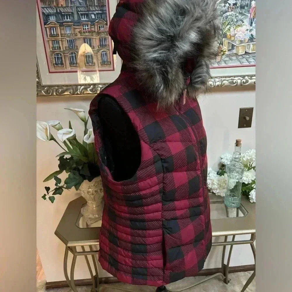 🖤❤️ALPINE DESIGN QUILTED PUFFER BUFFALO CHECK DOWN FILLED HOODIE VEST SIZE XL